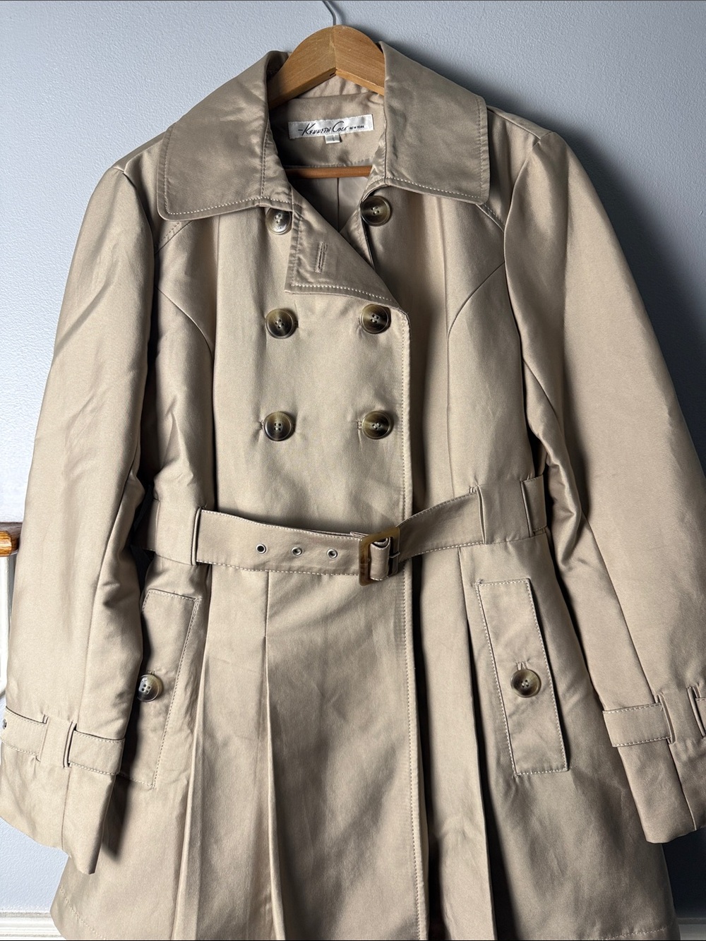 Kenneth Cole Classic Beige Double-Breasted Trench Coat with Belt GIII coat - Picture 2 of 11